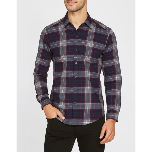 UnTucklt Men’s Long Sleeve Button Plaid Flannel Shirt Slim Fit Red Blue XS - Picture 1 of 9